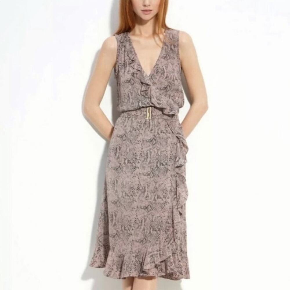 Rebecca Taylor Python Snake Silk Belted Wrap Ruffle Dress 6